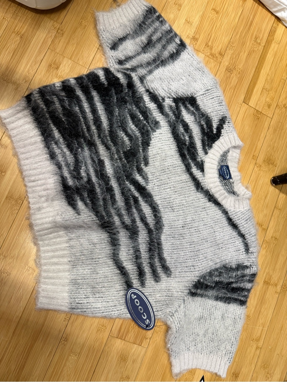 Grey & Black Fuzzy Wave Knit Sweater